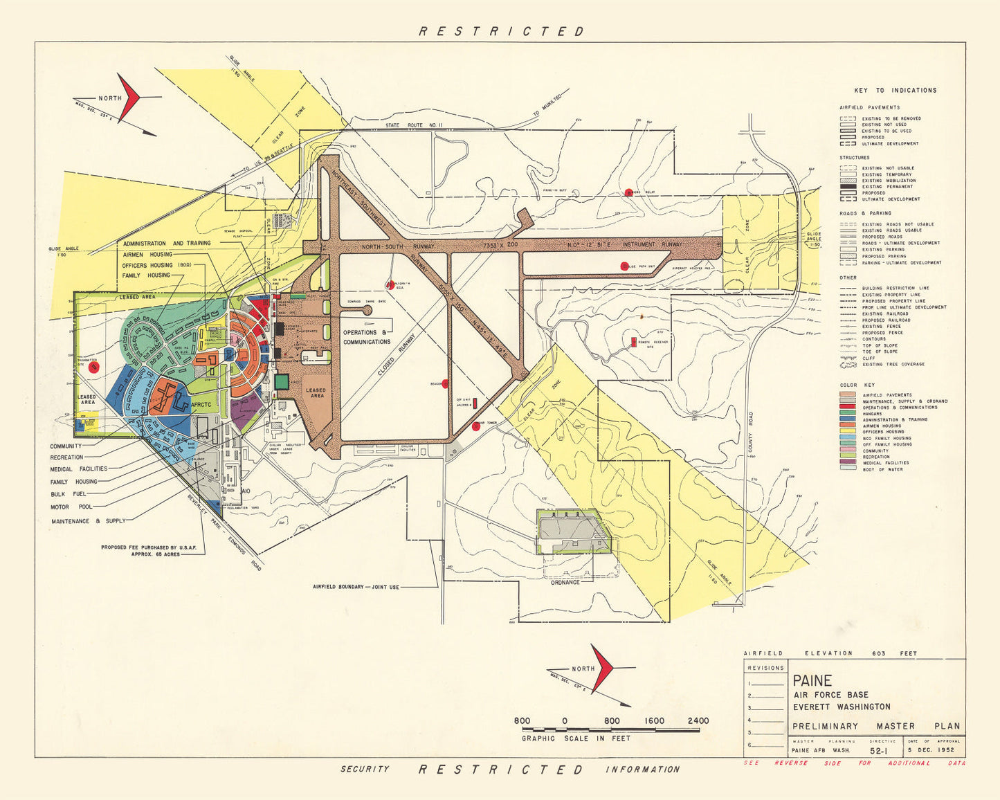 Vintage Map of Paine Air Force Base, Everett, Washington, 1952