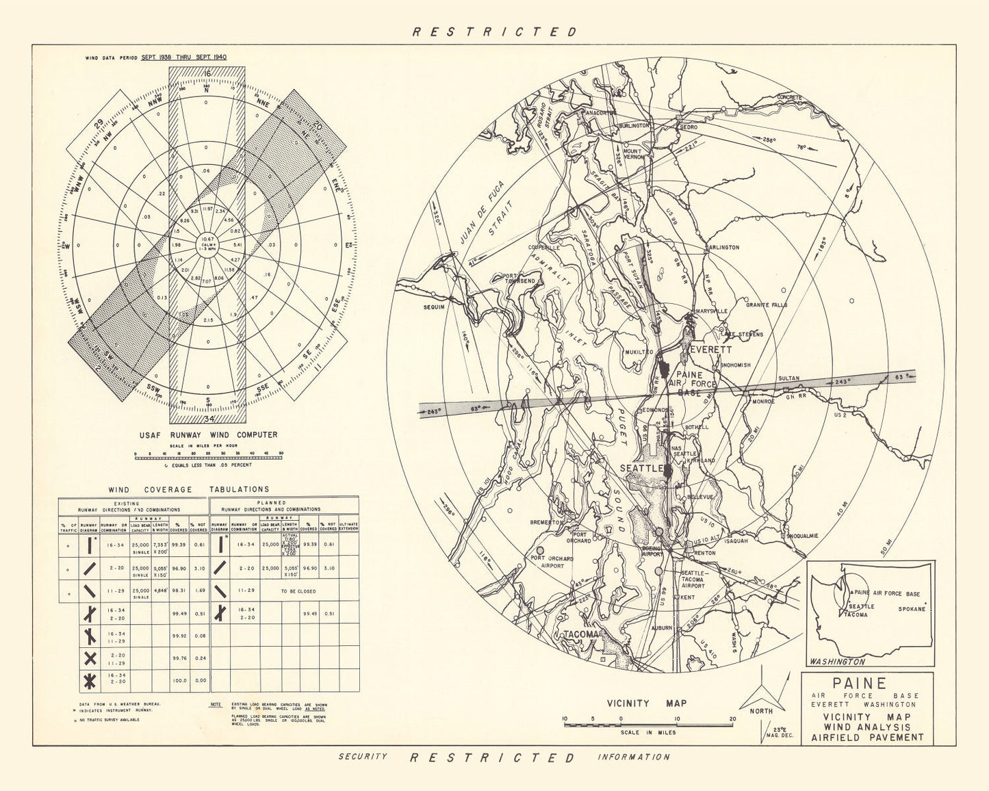 Vintage Map of Paine Air Force Base Vicinity, Washington, 1952