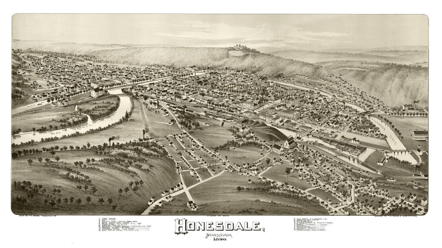 Vintage Map of Honesdale, Wayne County, Pennsylvania, 1890
