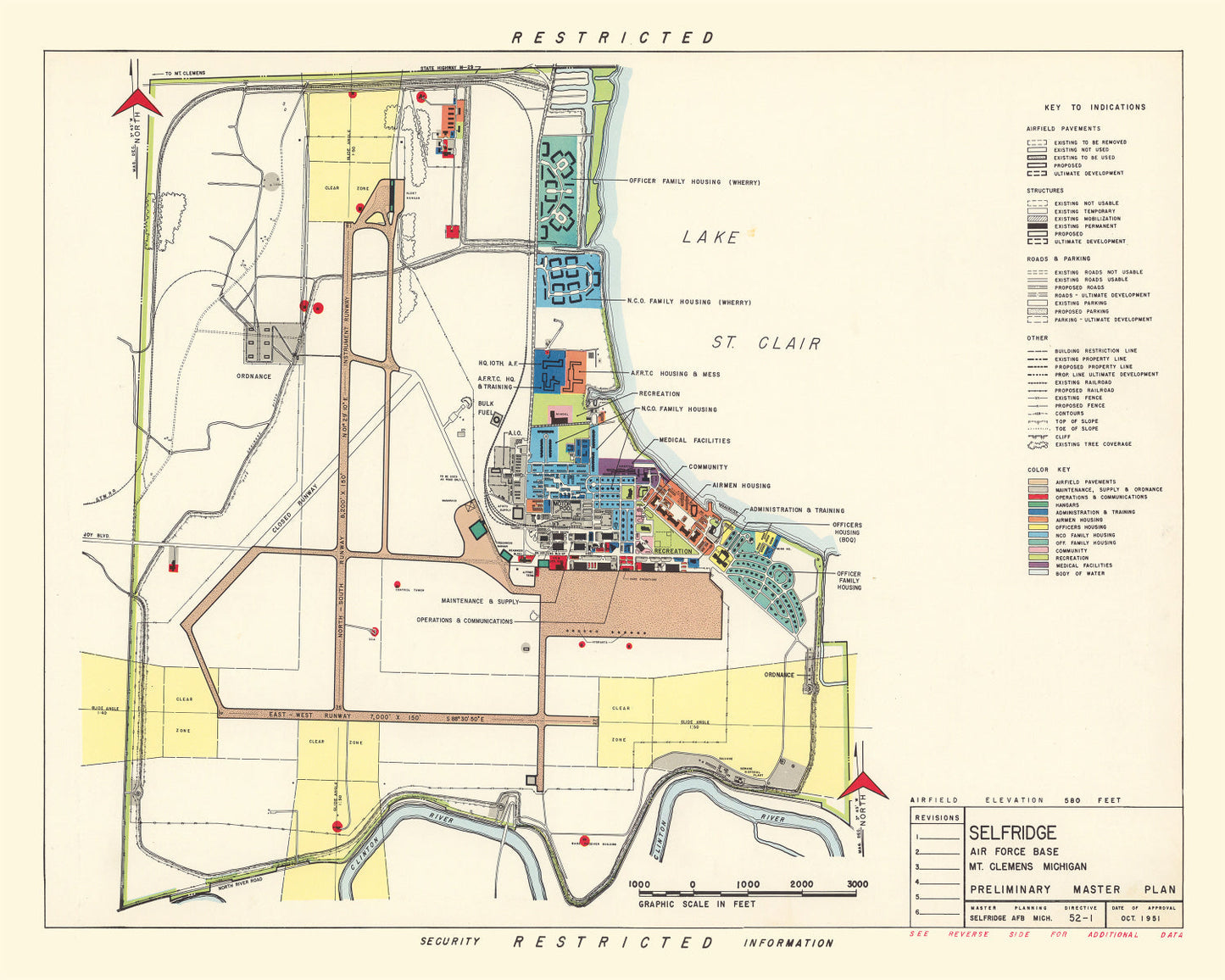 Vintage Map of Selfridge Air Force Base, 1952