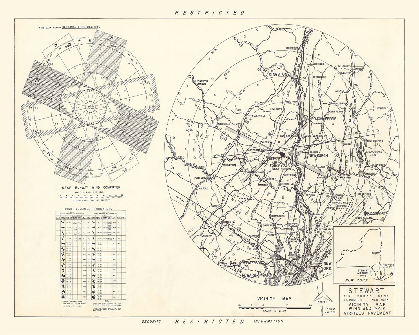 Vintage Map of the Newburgh, New York Vicinity, 1952