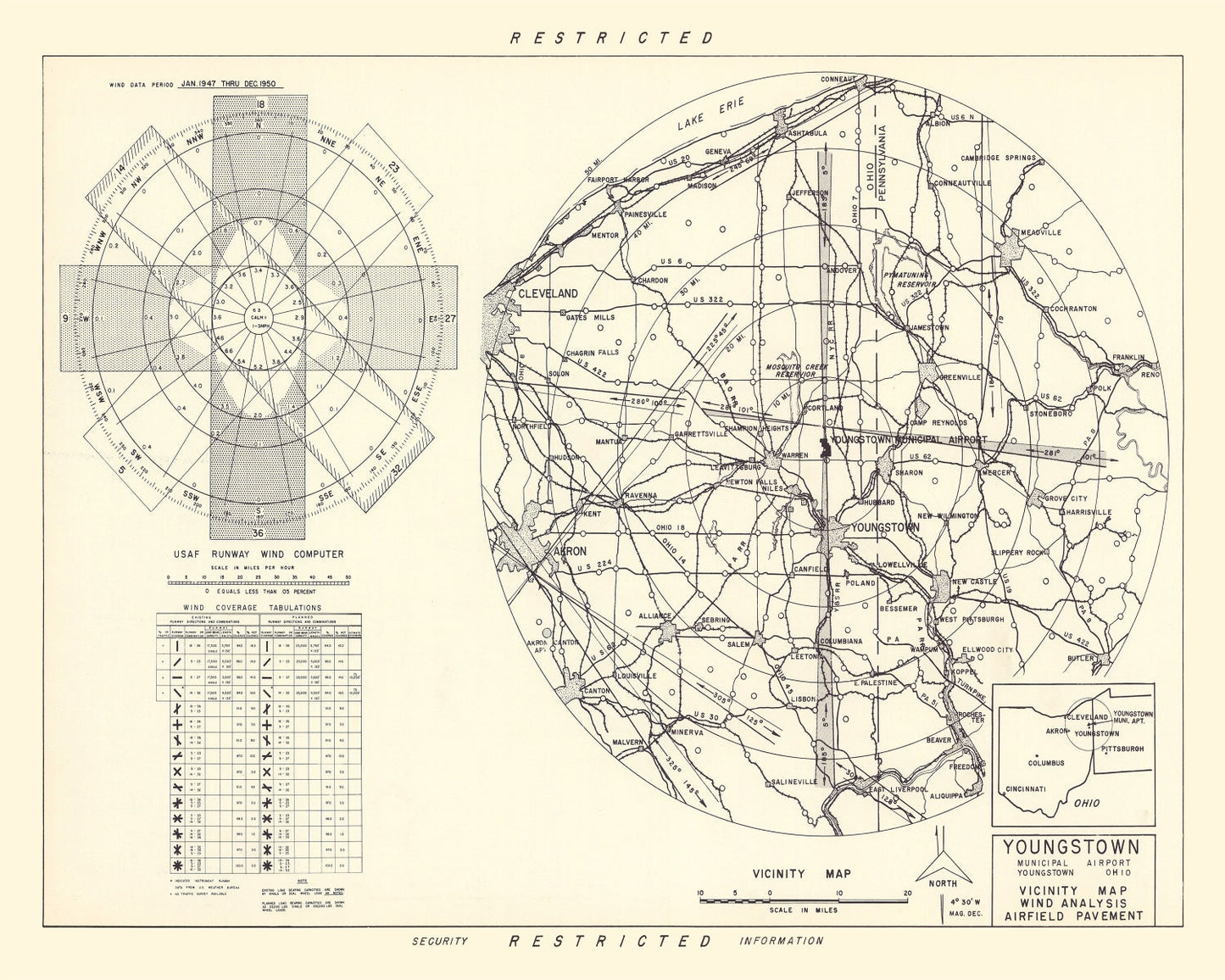 Vintage Map of Youngstown Municipal Airport Vicinity, 1952