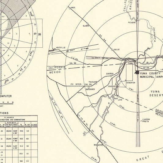 Vintage Map of Yuma County Municipal Airport Vicinity, Arizona, 1951