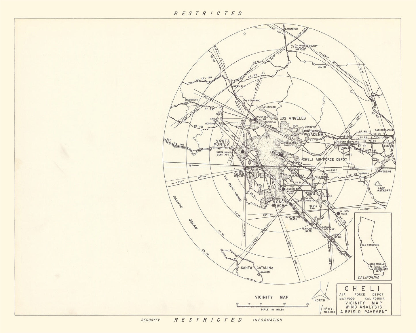 Vintage Map of Cheli Air Force Depot Vicinity, California 1952
