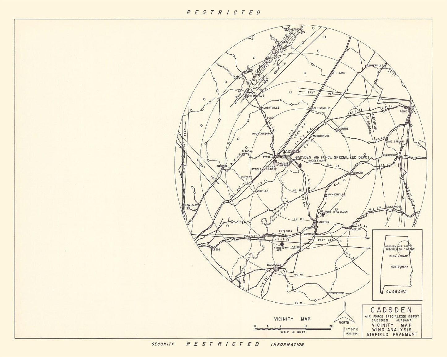 Vintage Map of Gadsden Air Force Depot Vicinity, Alabama, 1952