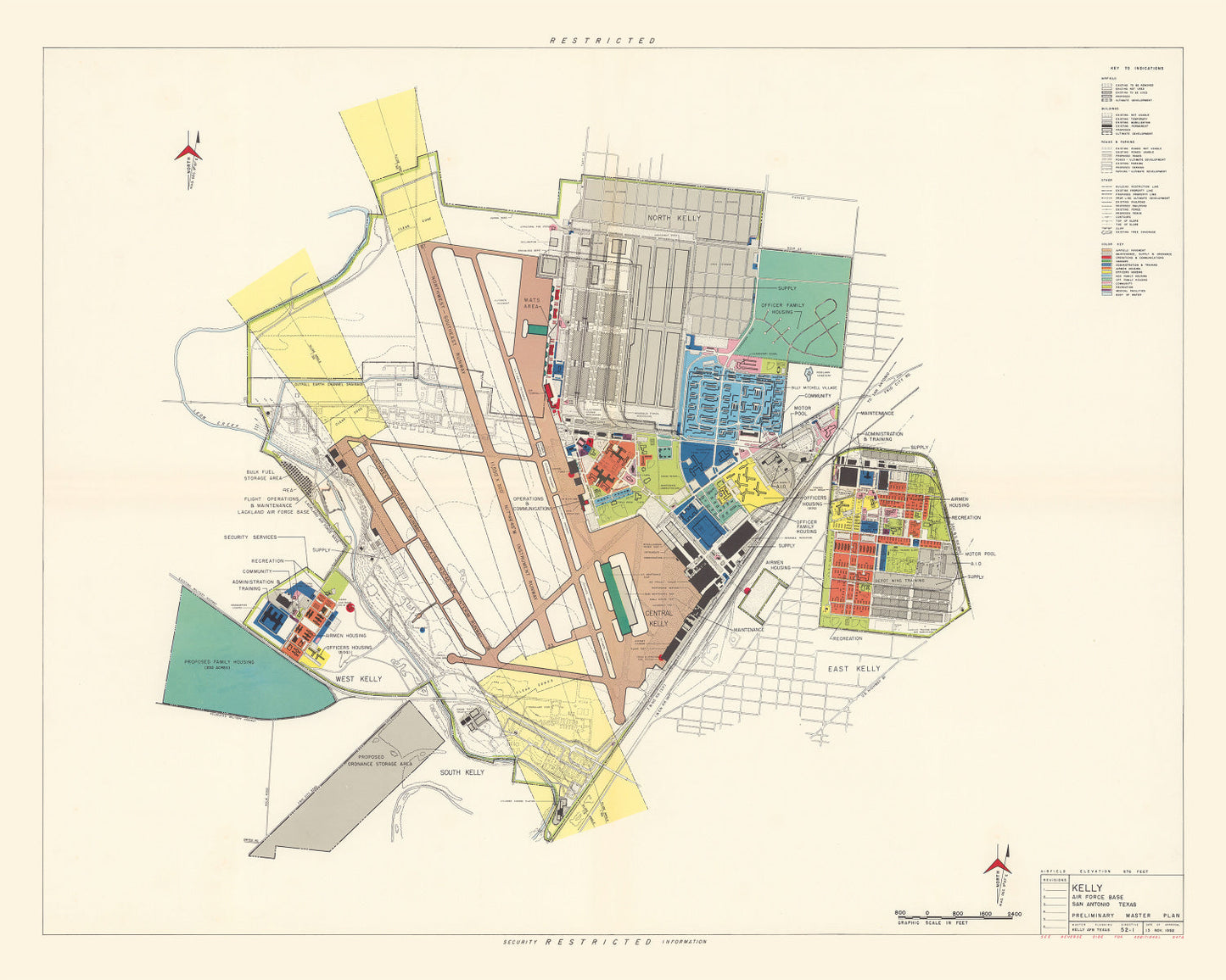 Vintage Map of Kelly Air Force Base, San Antonio, 1952