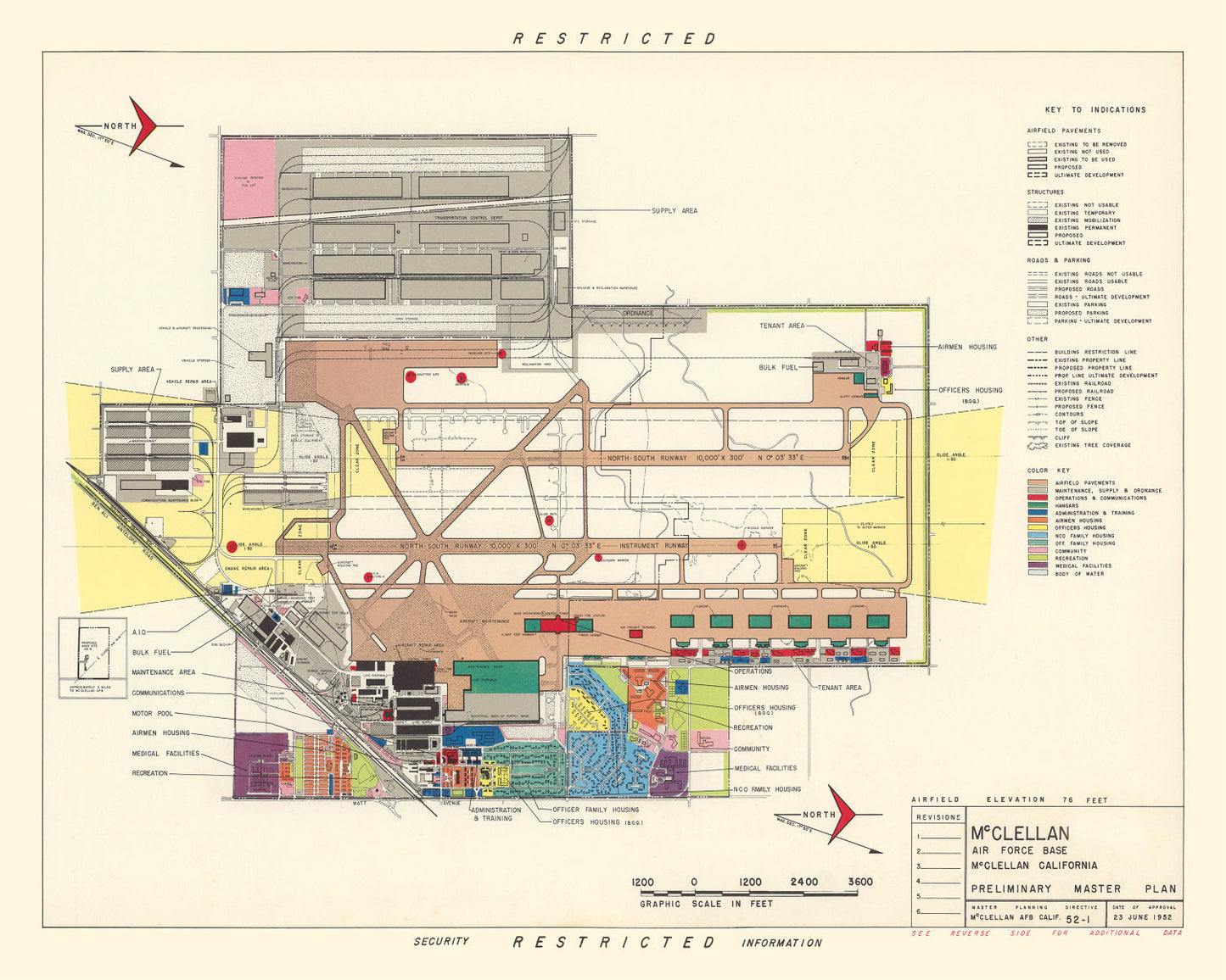 Vintage Map of McClellan Air Force Base, Sacramento, 1952