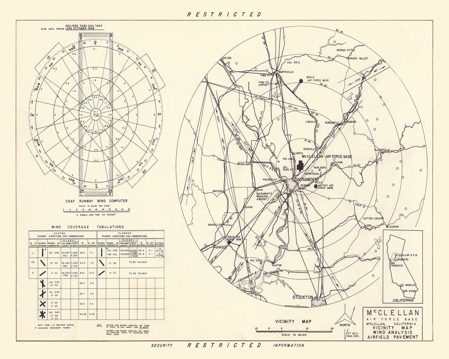Vintage Map of McClellan Air Force Base Vicinity, California, 1952