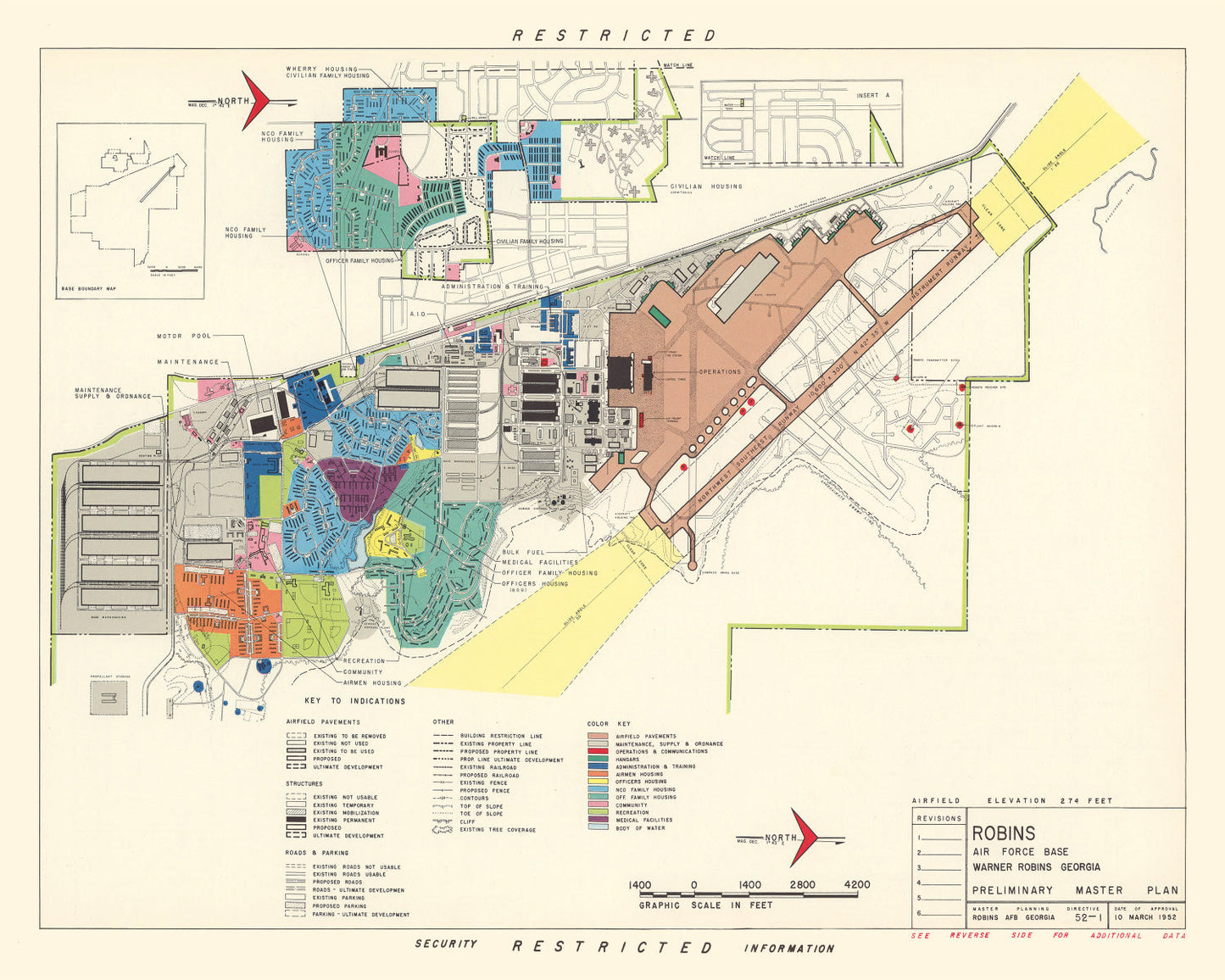 Vintage Map of Warner Robins, Georgia (Robins Air Force Base), 1952