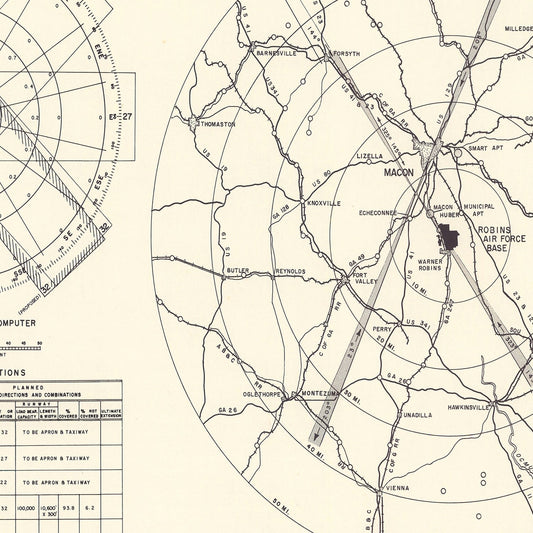 Vintage Map of Robins Air Force Base, Georgia, 1952