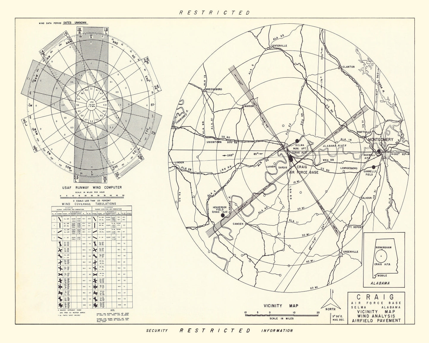 Vintage Map of Craig Air Force Base Vicinity, Alabama 1950