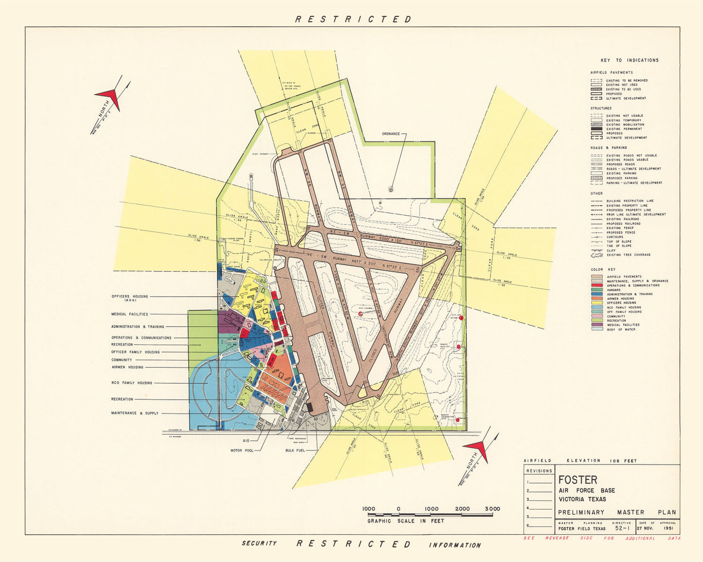 Vintage Map of Foster Air Force Base, Victoria, Texas, 1951