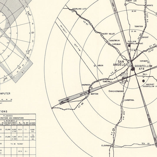 Vintage Map of Goodfellow Air Force Base Vicinity, Texas, 1952