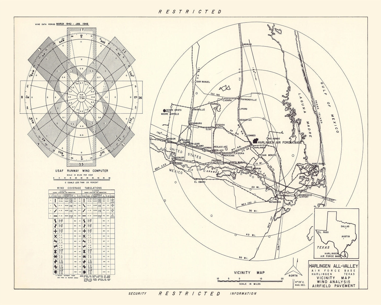 Vintage Map of Harlingen All-Valley Air Force Base Vicinity, Texas, 1951