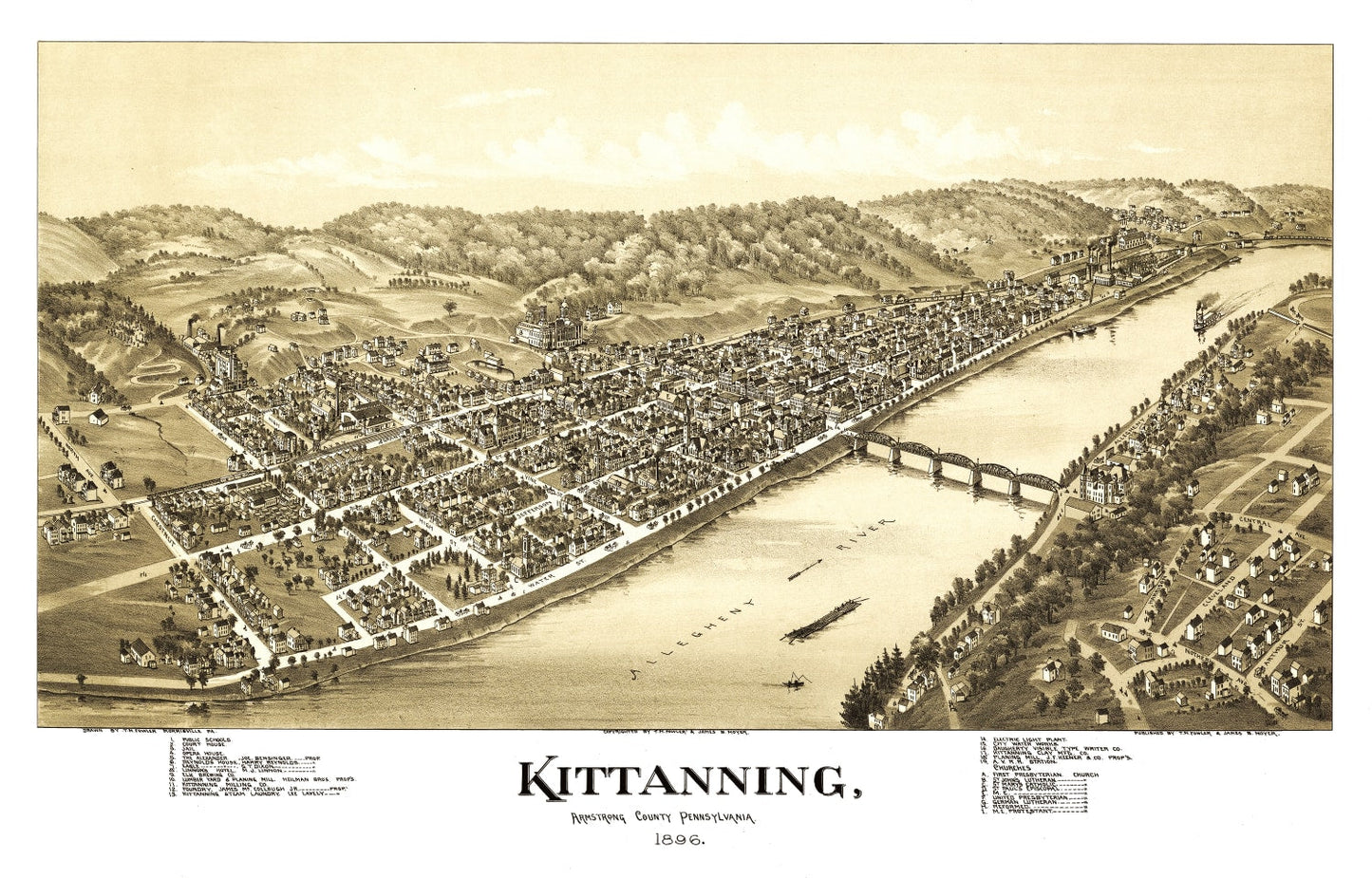 Vintage Map of Kittanning, Armstrong County, Pennsylvania, 1896