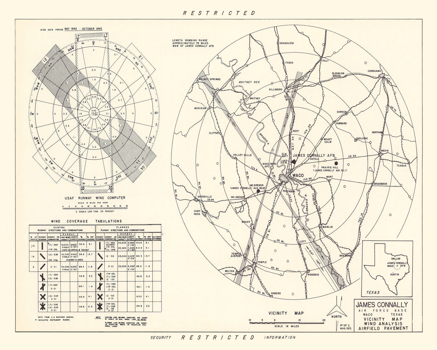 Vintage Map of James Connally Air Force Base Vicinity, Texas, 1951