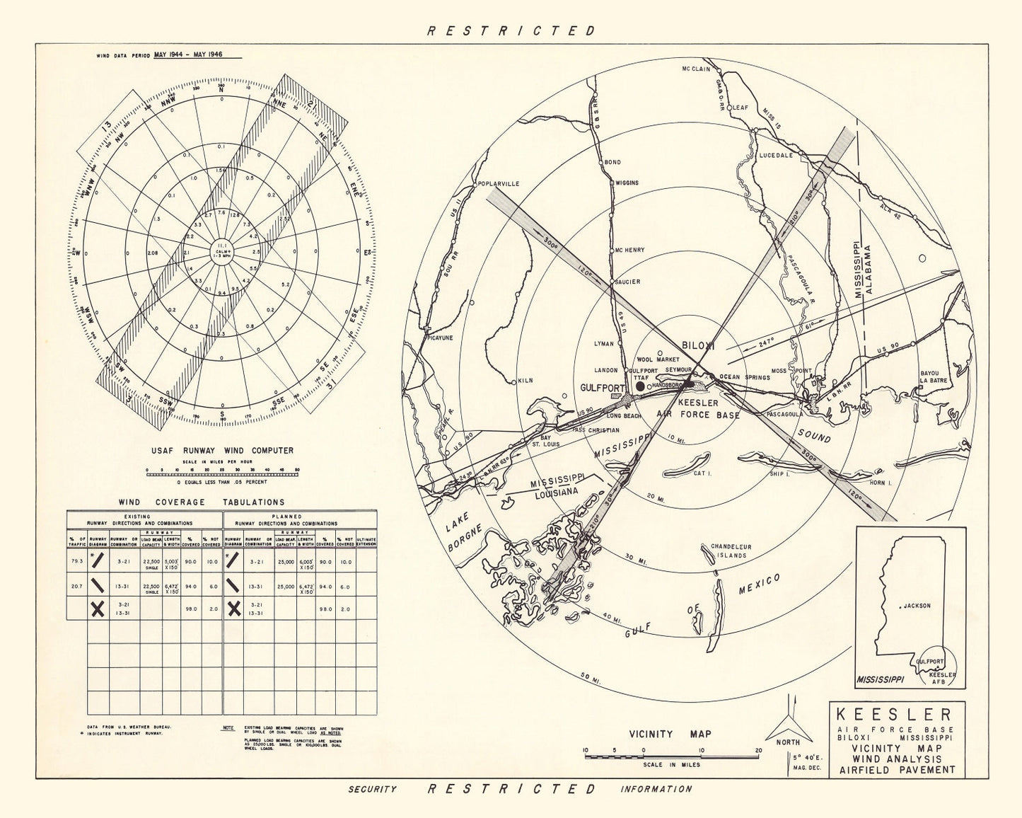 Vintage Map of Keesler Air Force Base Vicinity, Mississippi, 1950