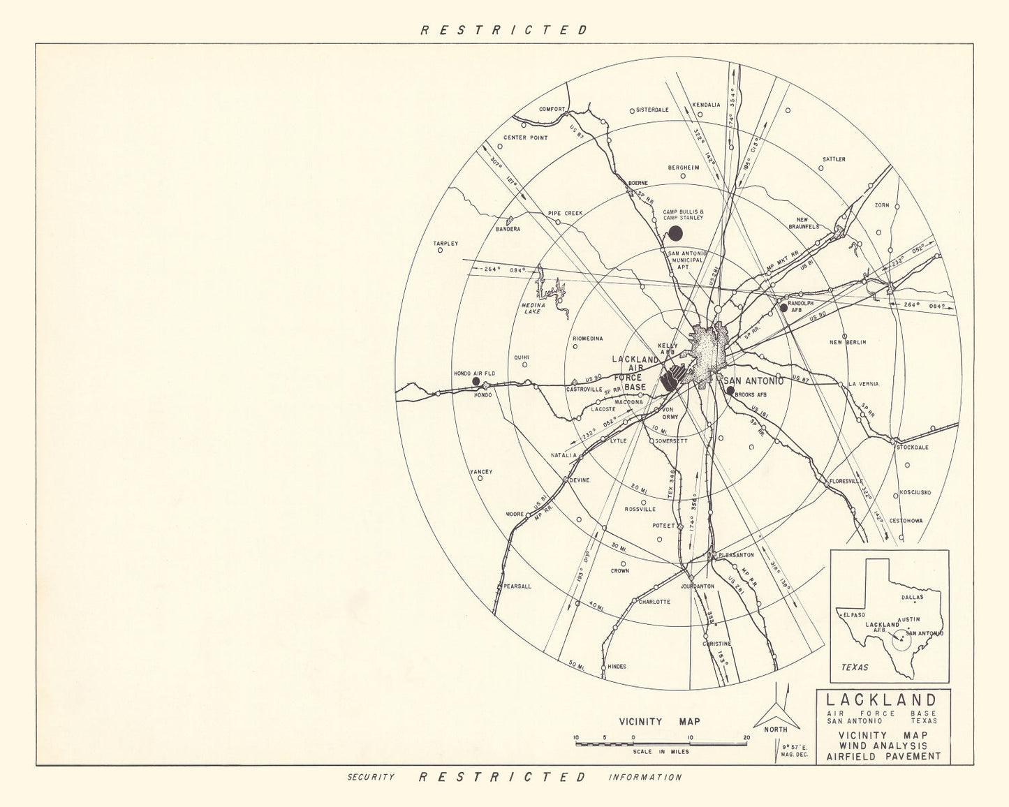 Vintage Map of Lackland Air Force Base Vicinity, Texas, 1950