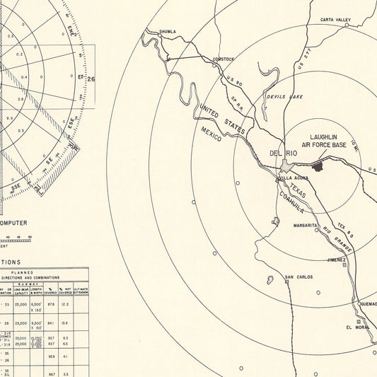Vintage Map of Laughlin Air Force Base Vicinity, Texas, 1951