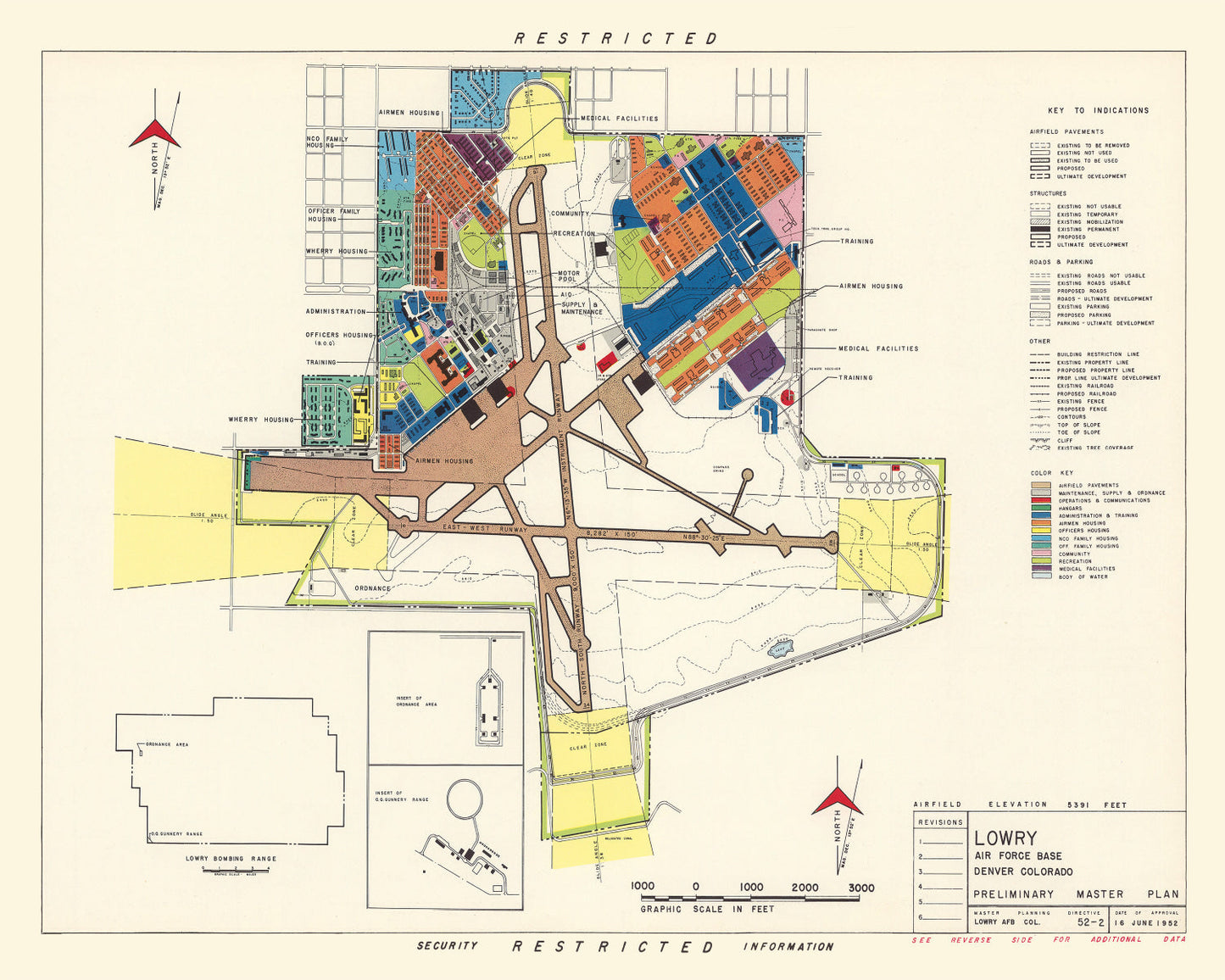Vintage Map of Lowry Air Force Base, Denver, Colorado, 1952