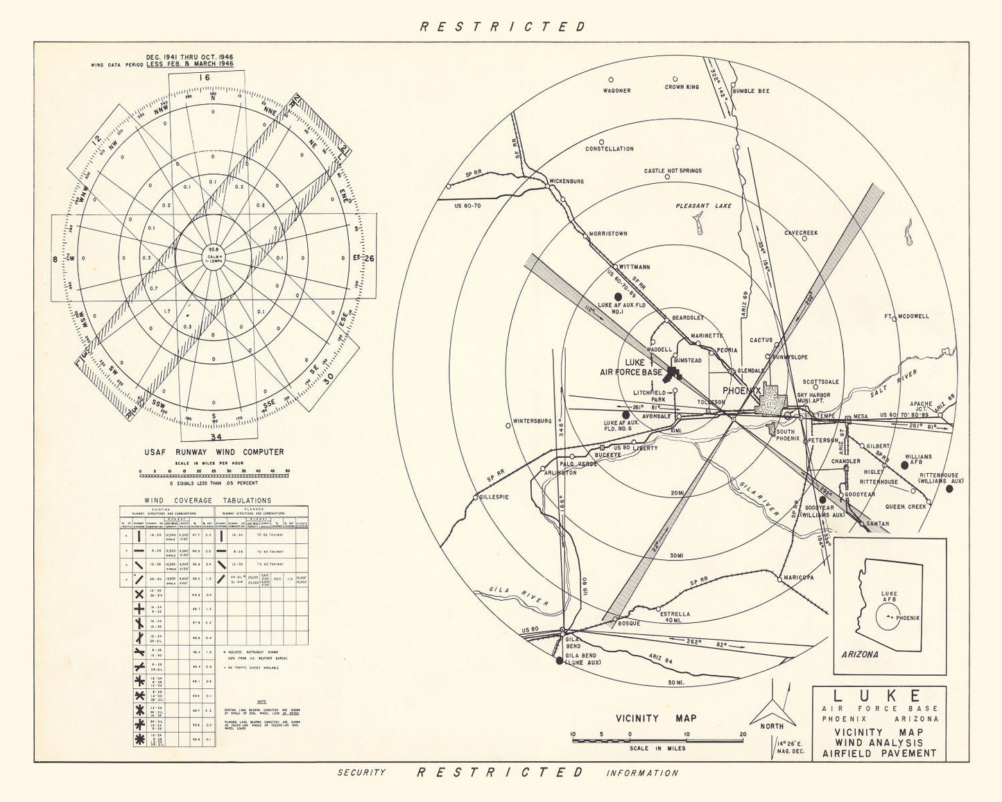 Vintage Map of Luke Air Force Base Vicinity, Arizona, 1951