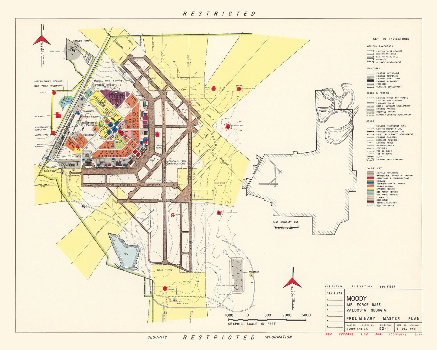 Vintage Map of Moody Air Force Base, Georgia, 1951