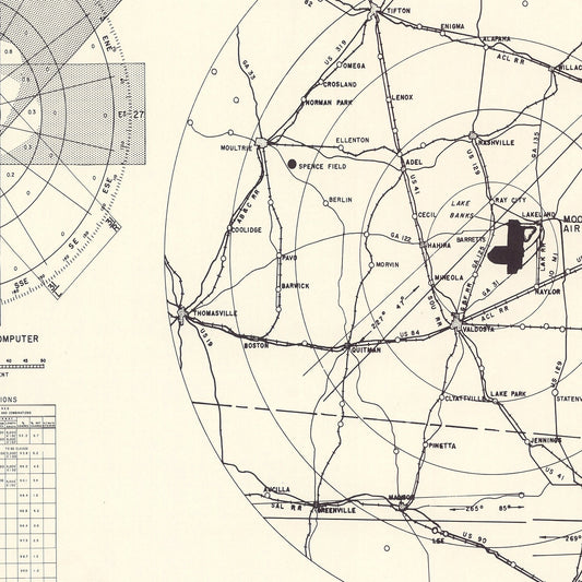 Vintage Map of Moody Air Force Base Vicinity, Georgia, 1951