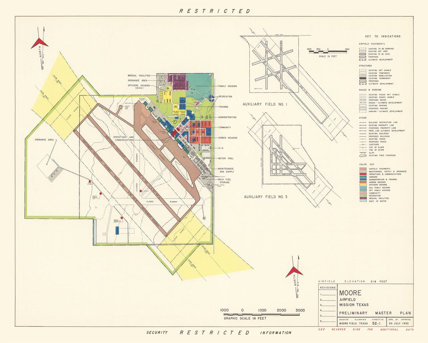 Vintage Map of Moore Air Field, Texas, 1952
