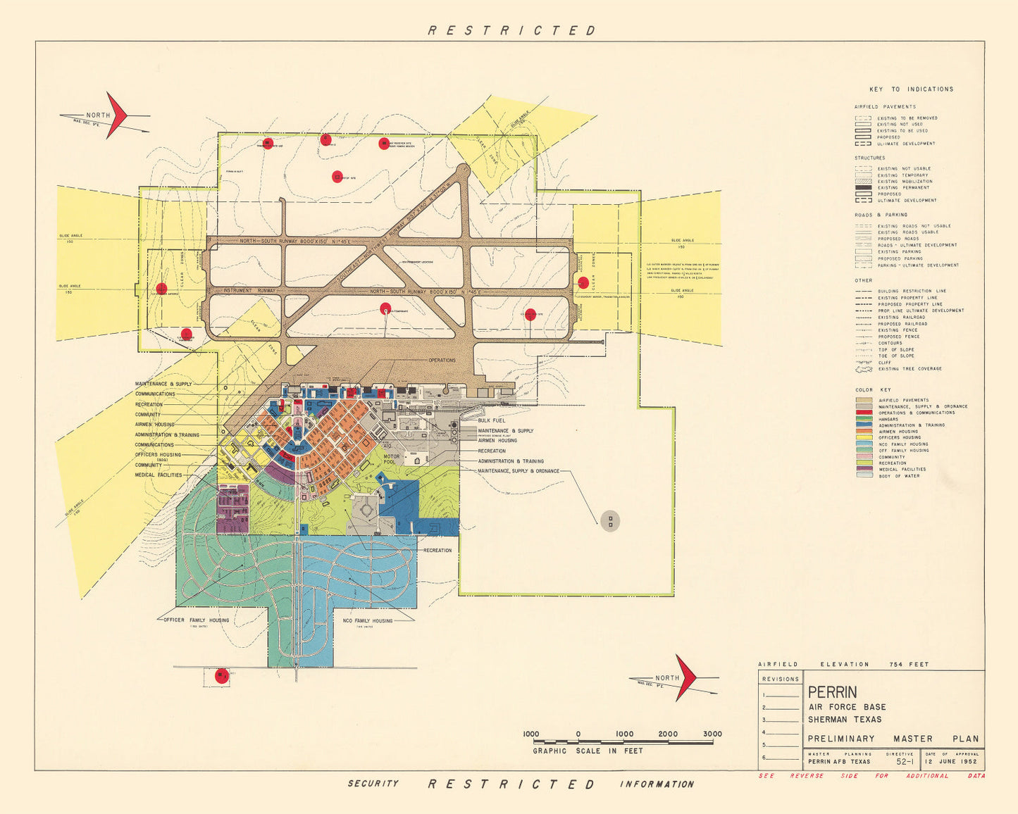 Vintage Map of Perrin Air Force Base, Sherman, Texas, 1952