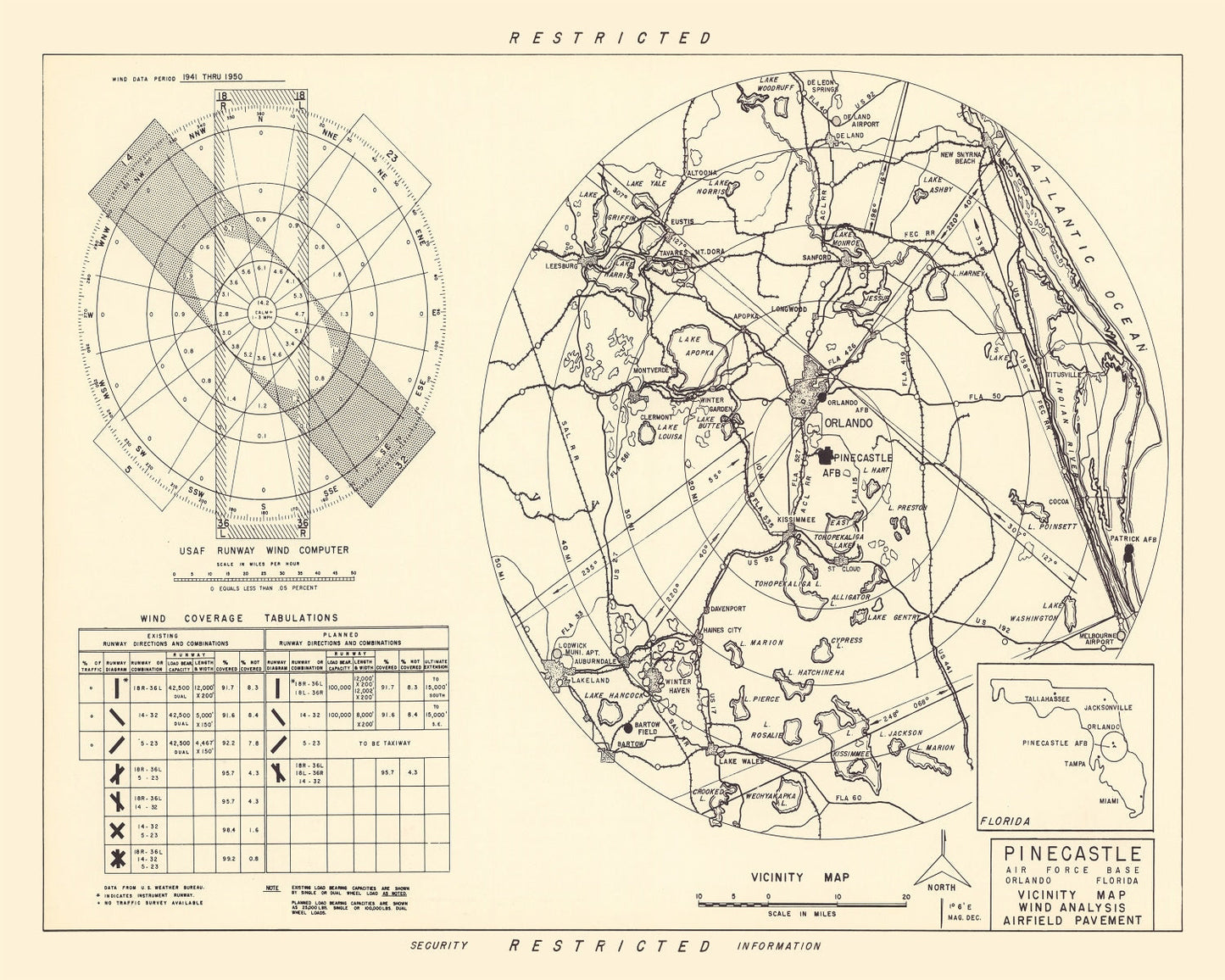 Vintage Map of Pinecastle Air Force Base Vicinity, Florida, 1952