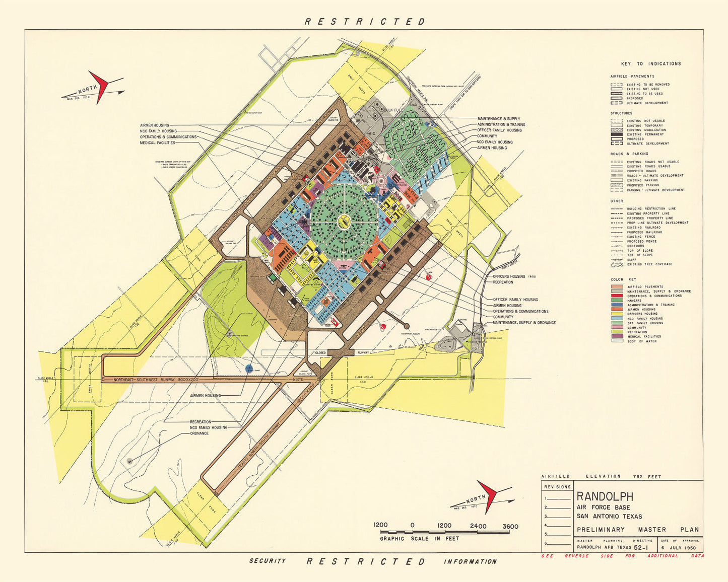 Vintage Map of Randolph Air Force Base, San Antonio, Texas, 1950
