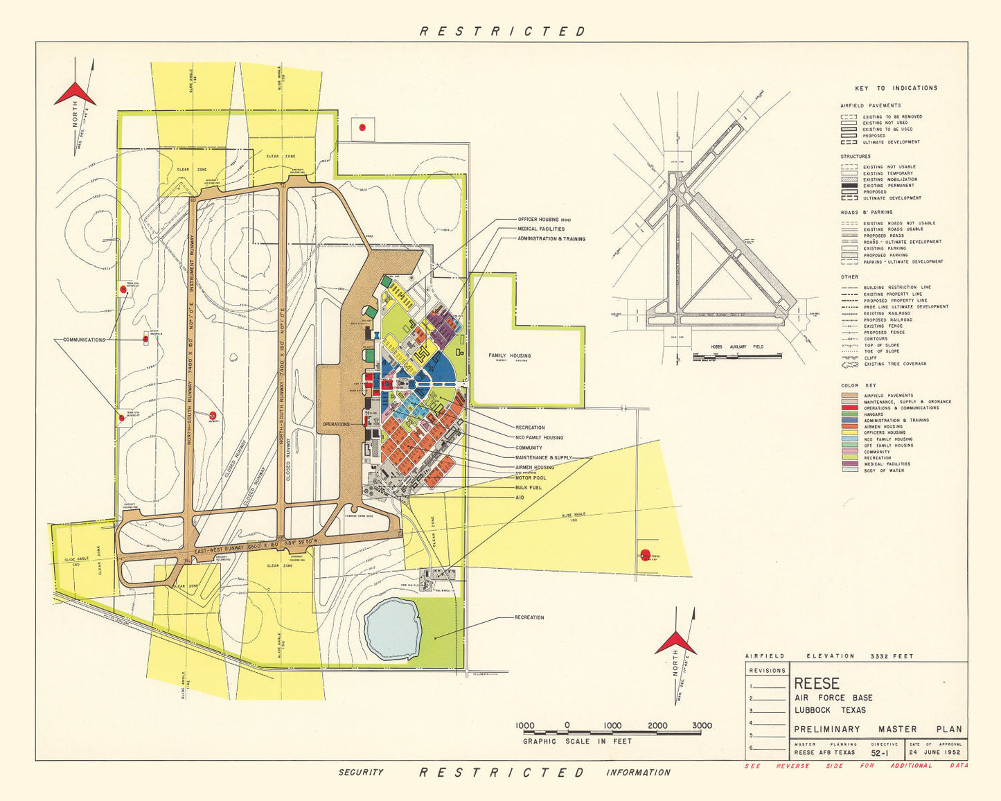 Vintage Map of Reese Air Force Base, Lubbock, Texas, 1952