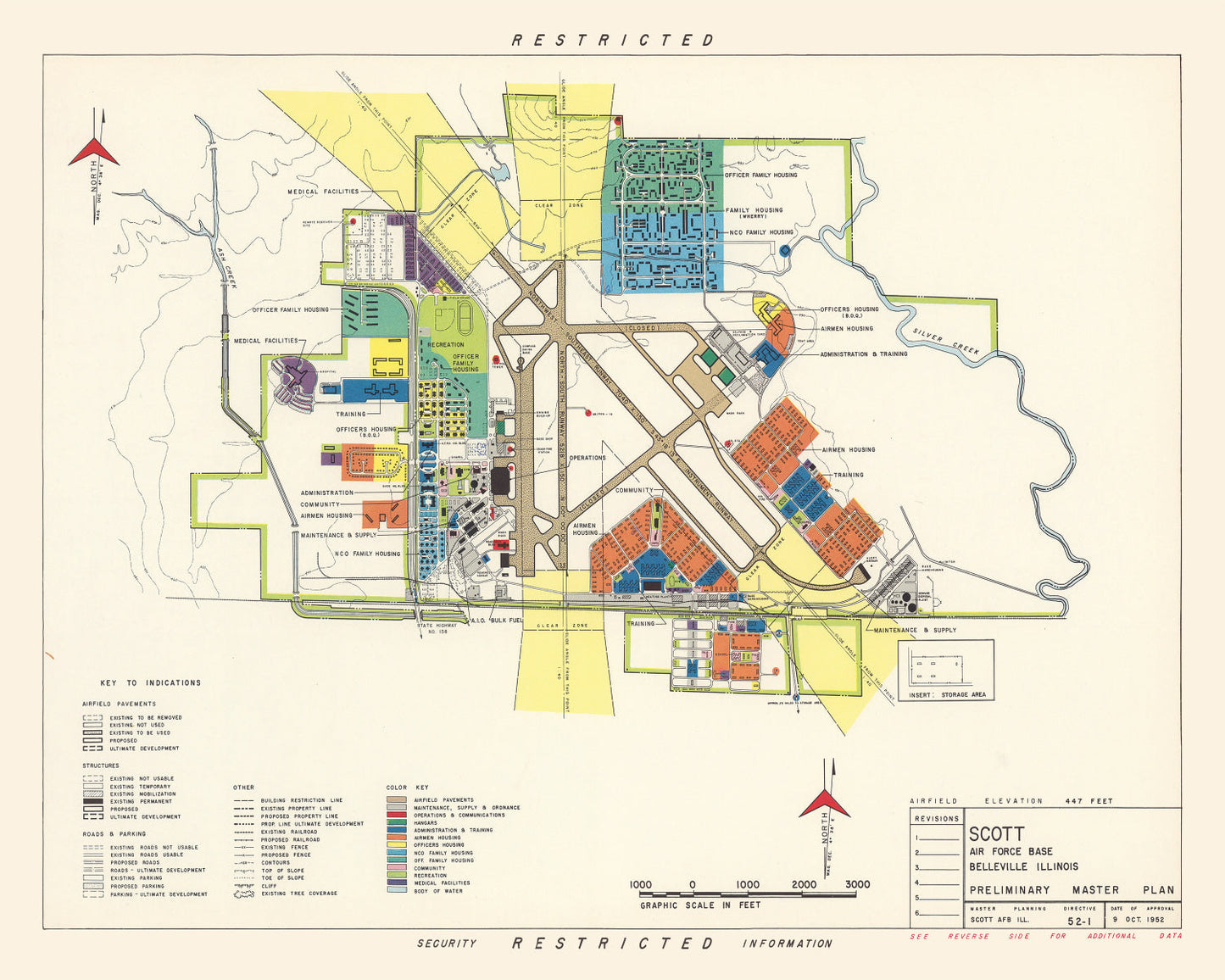 Vintage Map of Scott Air Force Base, Illinois, 1952