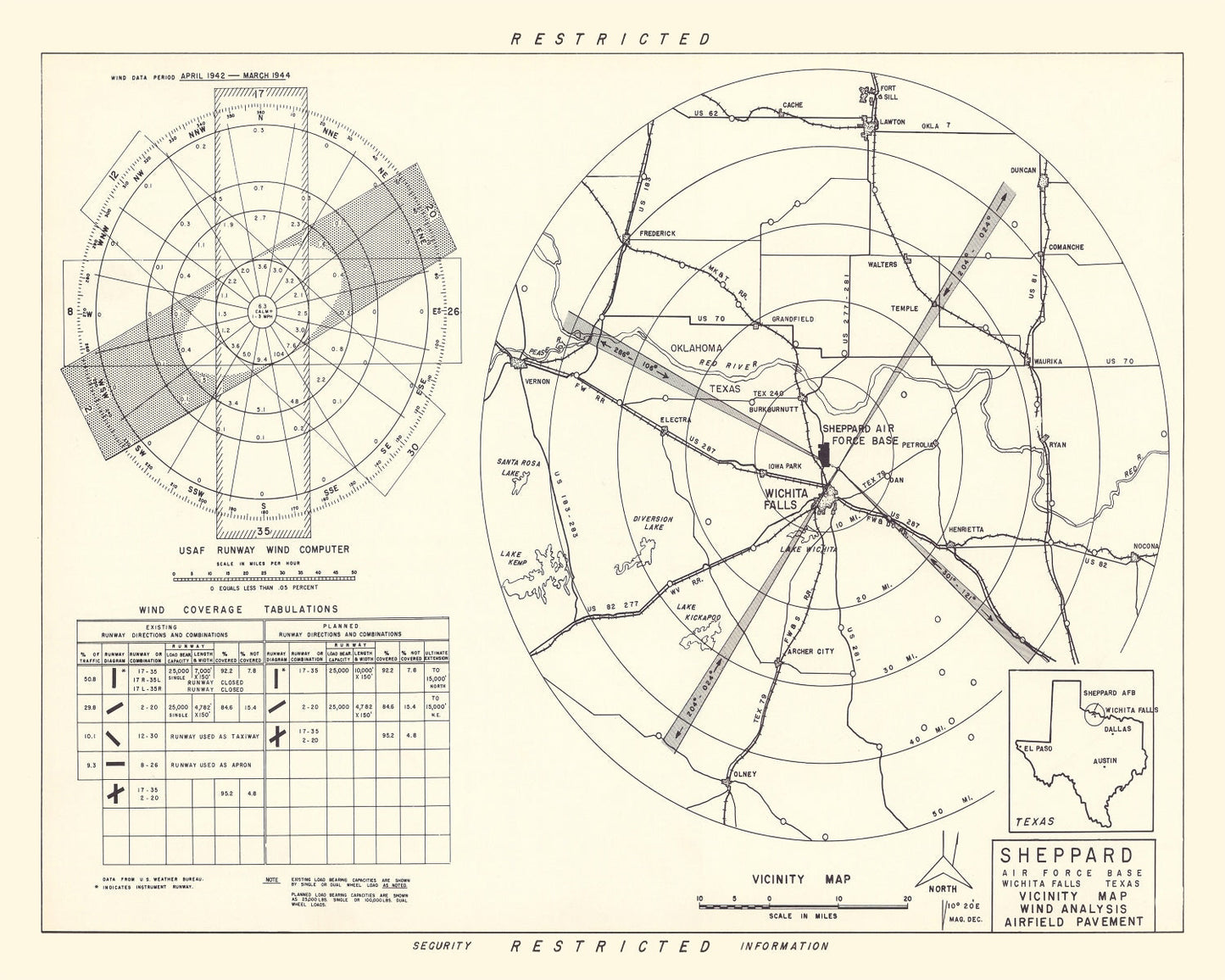 Vintage Map of Wichita Falls, Texas, 1952