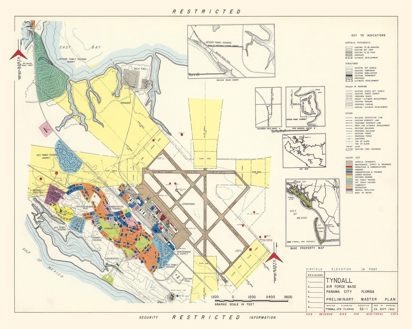 Vintage Map of Tyndall Air Force Base, Florida, 1952