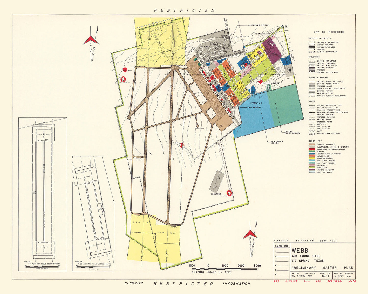 Vintage Map of Webb Air Force Base, Texas 1951 Edition A