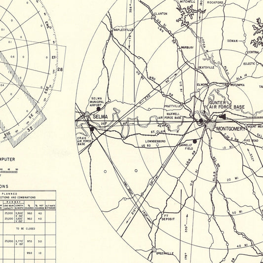 Vintage Map of Gunter Air Force Base Vicinity, Alabama, 1952