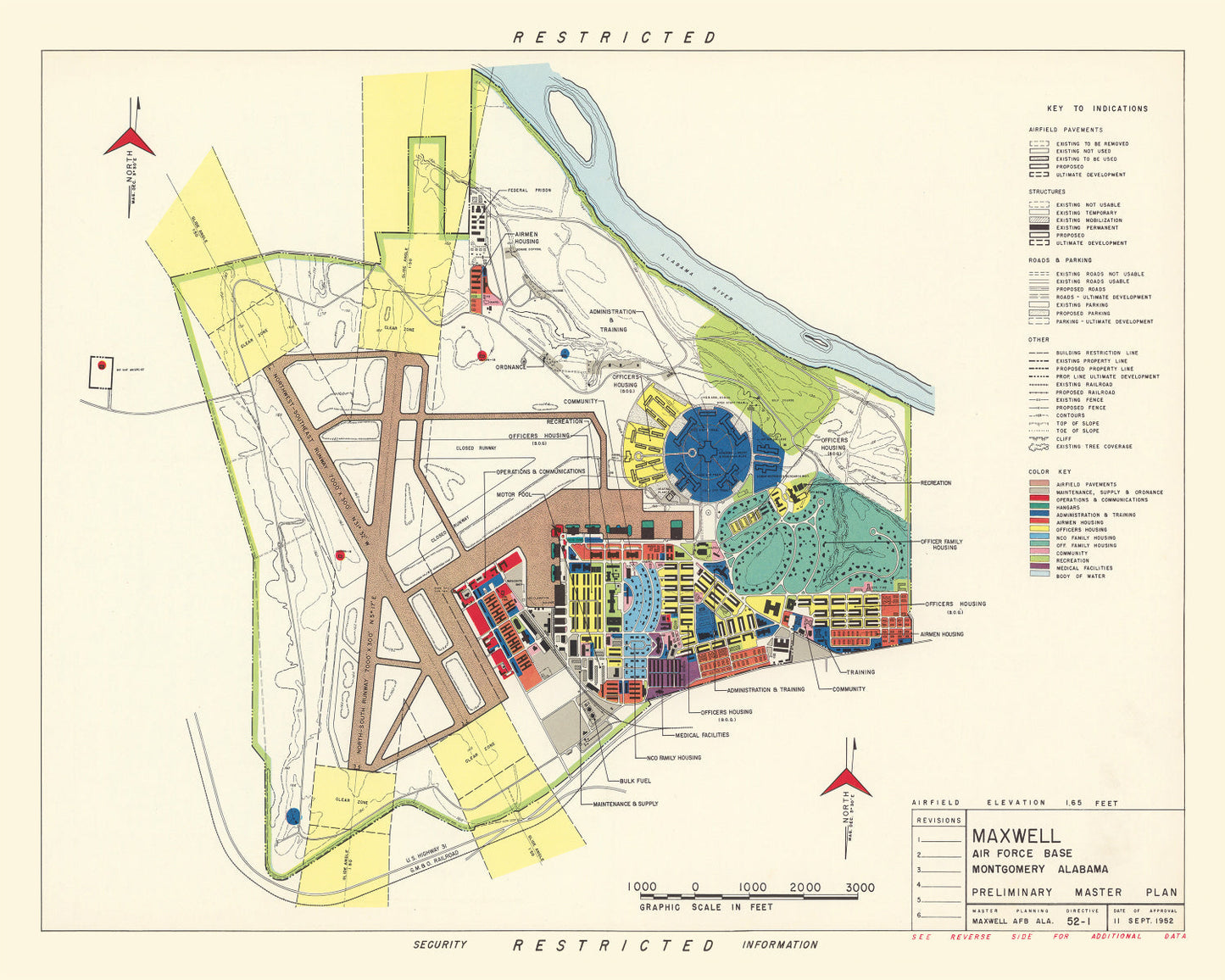 Vintage Map of Maxwell Air Force Base, Montgomery, 1952
