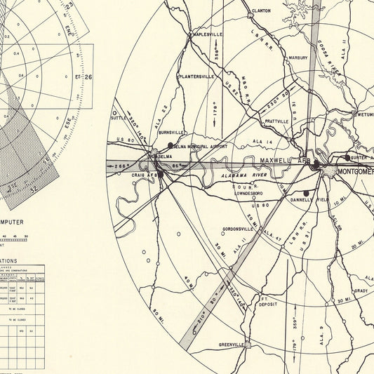 Vintage Map of Maxwell Air Force Base Vicinity, Alabama, 1952
