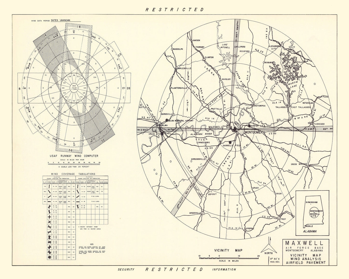Vintage Map of Maxwell Air Force Base Vicinity, Alabama, 1952