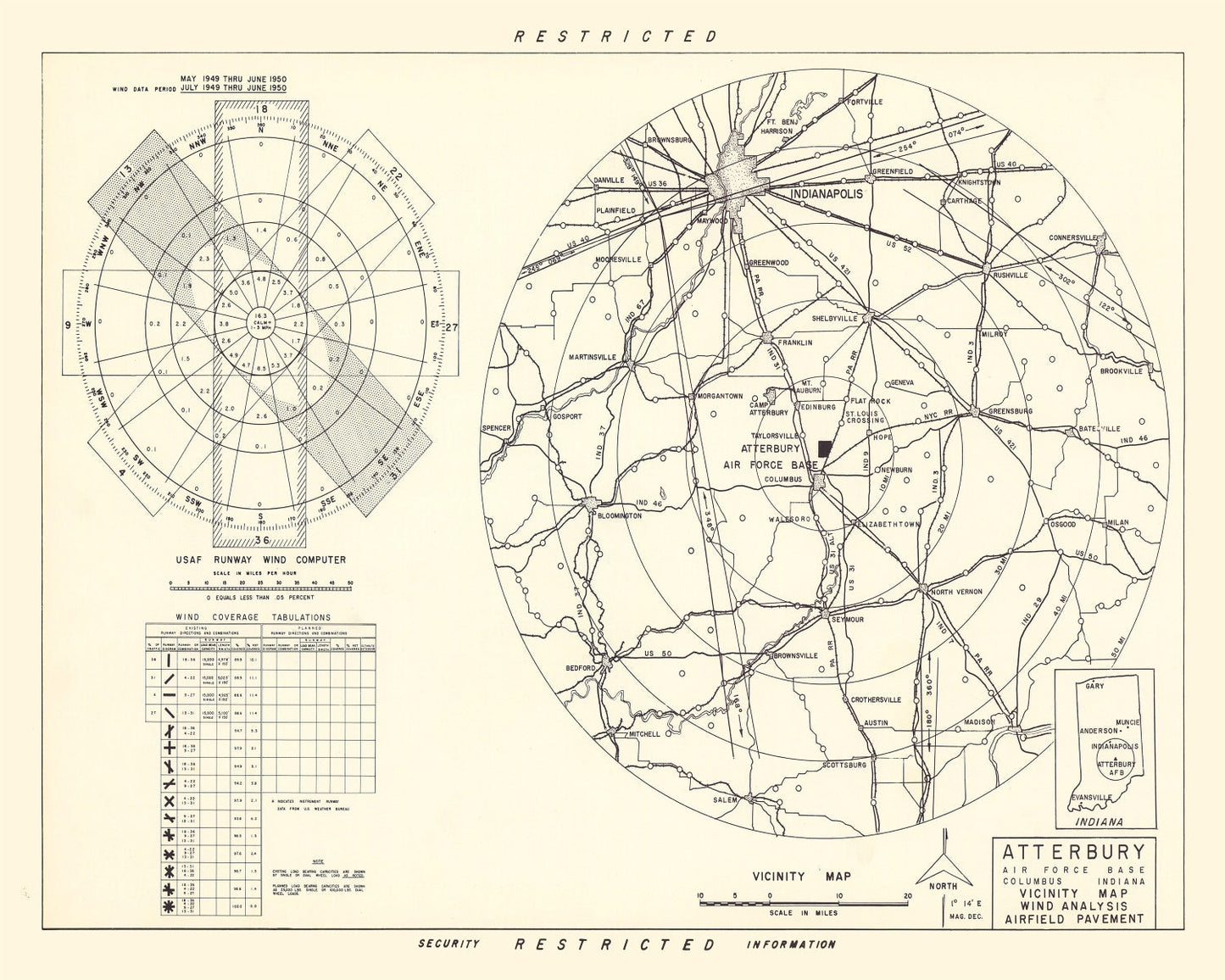 Vintage Map of Atterbury Air Force Base Vicinity, Indiana, 1953