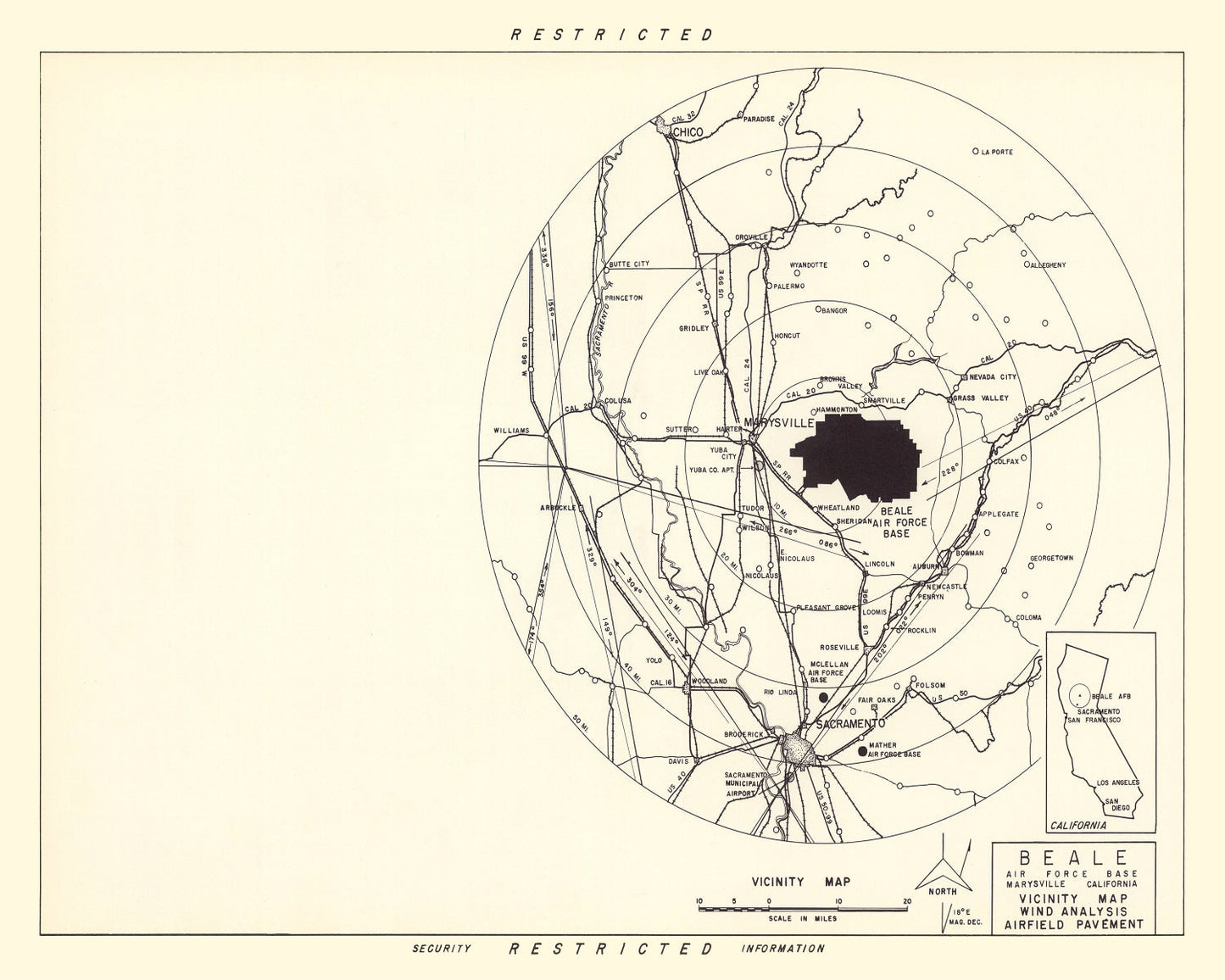 Vintage Map of Beale Air Force Base Vicinity, California, 1952
