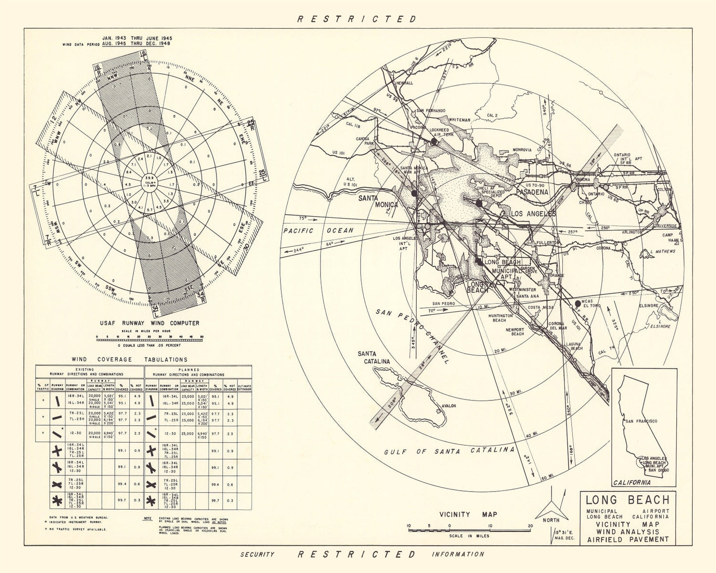 Vintage Map of Long Beach Municipal Airport Vicinity, 1952