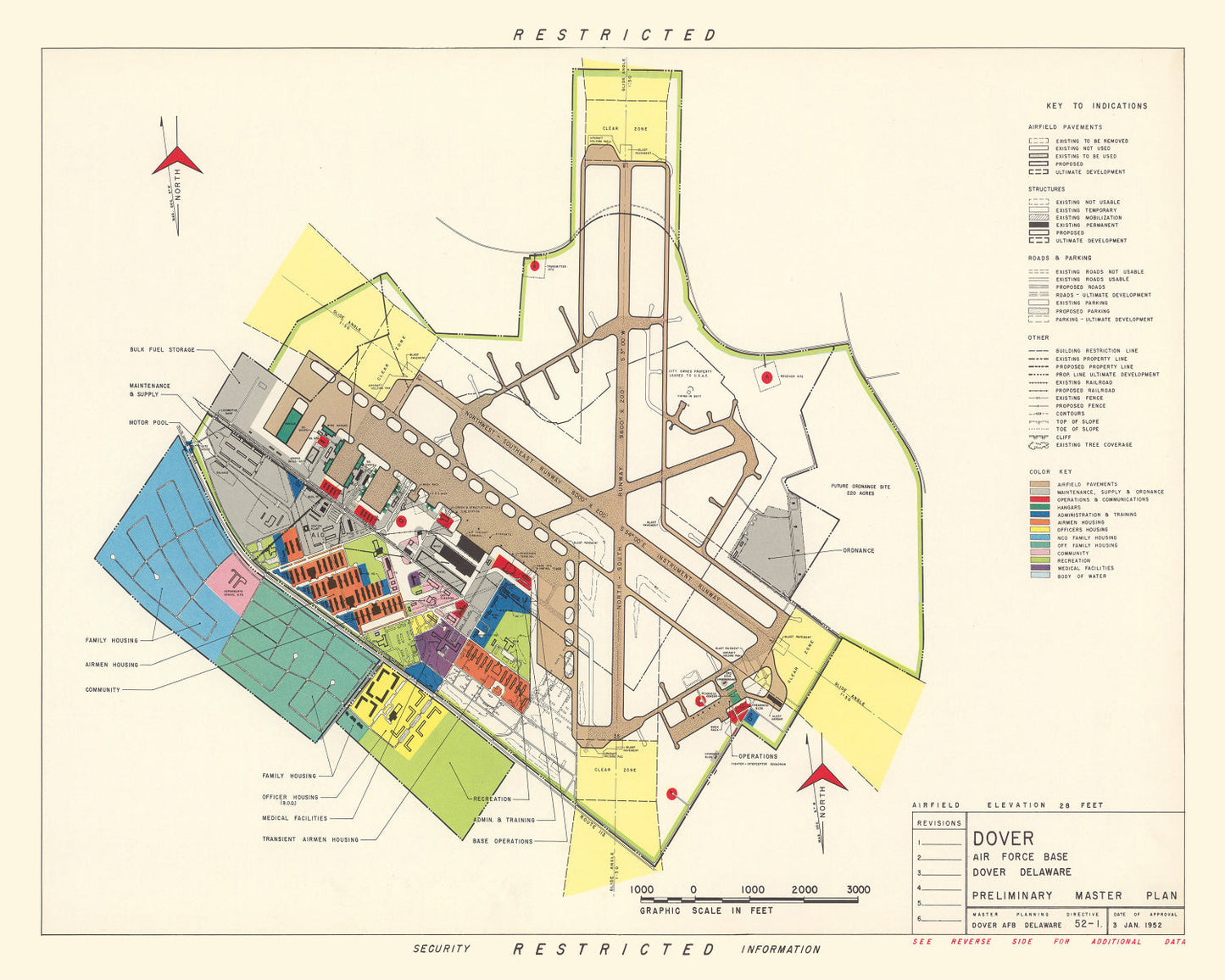 Vintage Map of Dover, Delaware, 1952