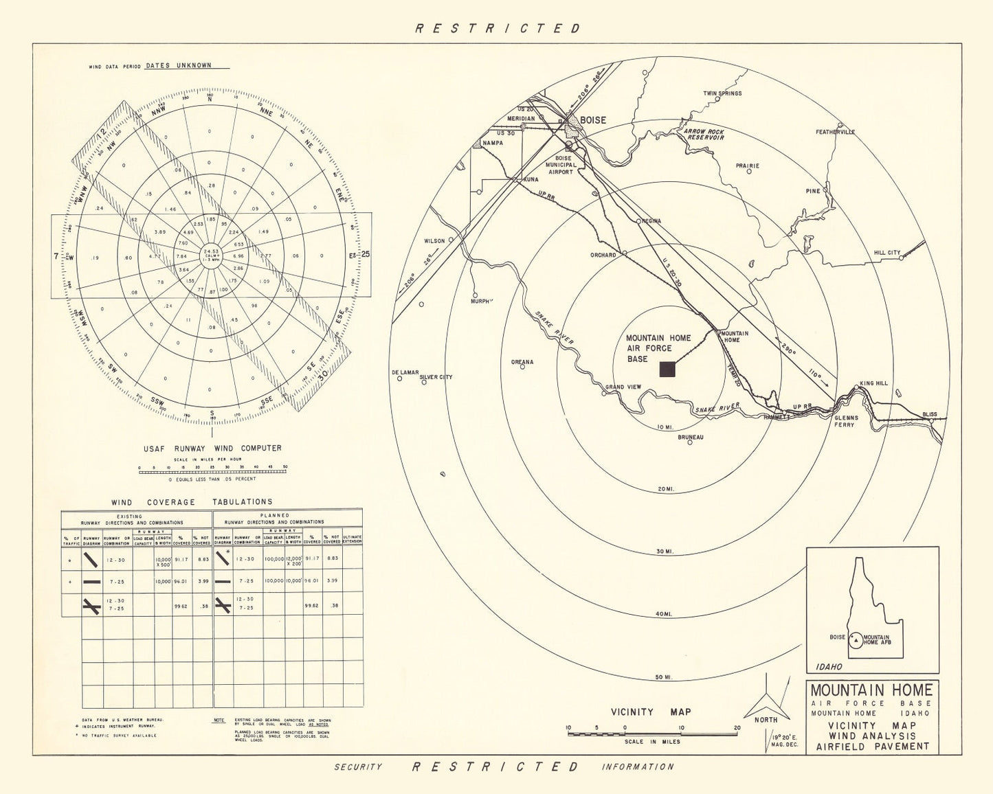 Vintage Map of Mountain Home Air Force Base Vicinity, Idaho, 1952
