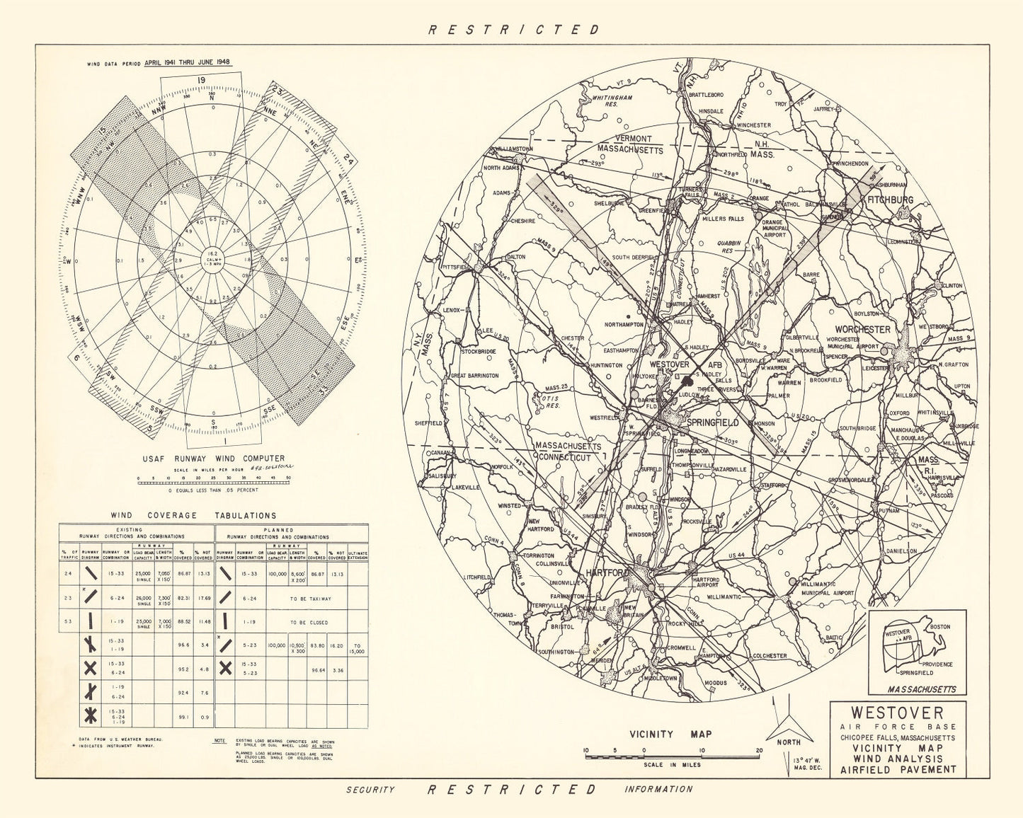 Vintage Map of Westover Air Force Base Vicinity, 1951