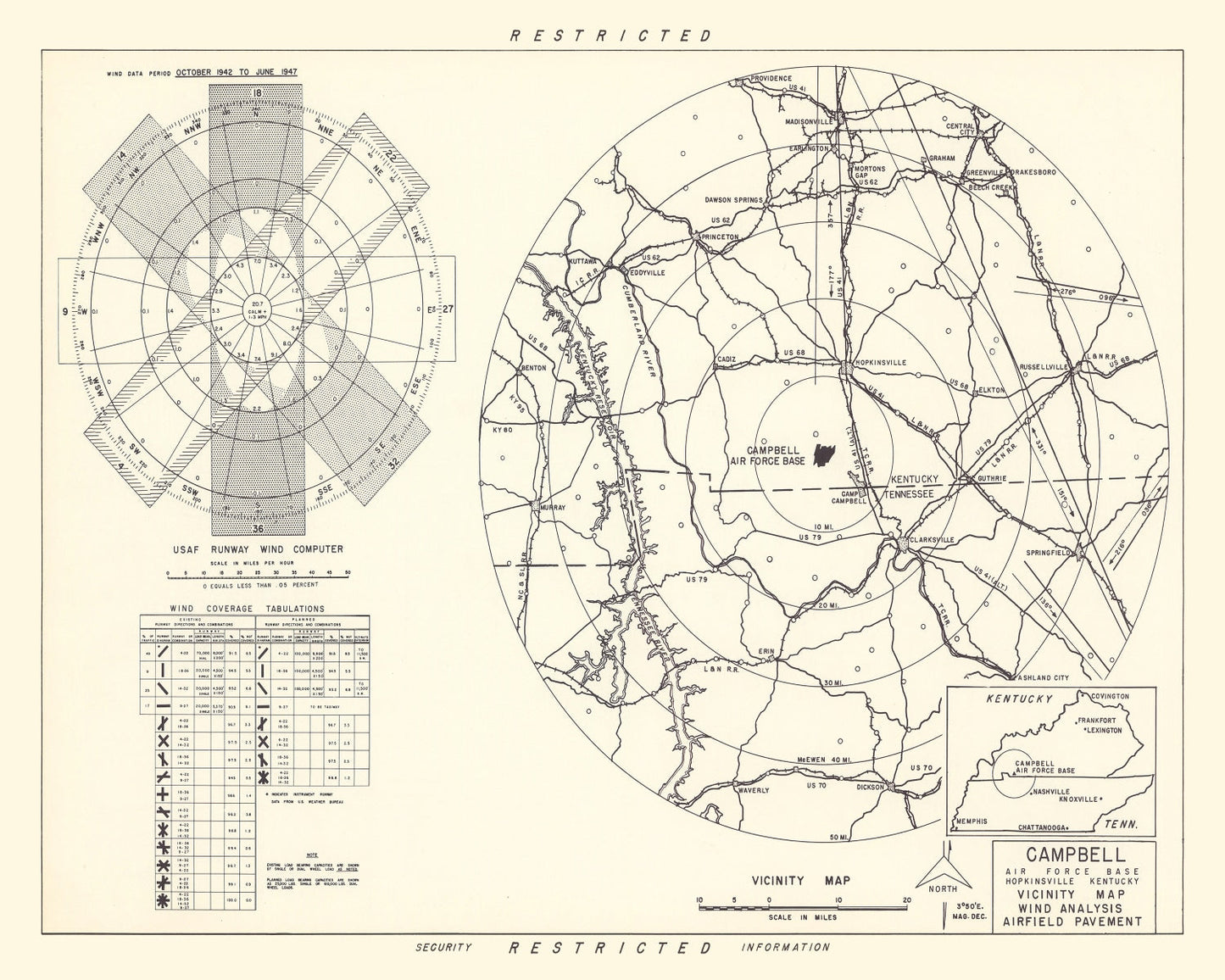 Vintage Map of Campbell Air Force Base Vicinity, 1952