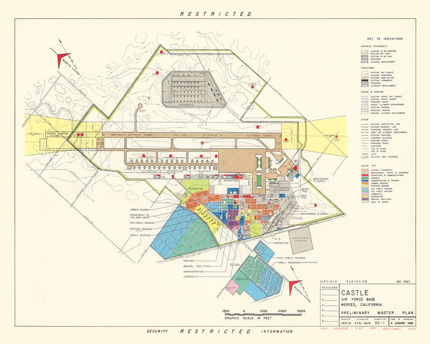 Vintage Map of Castle Air Force Base, 1952
