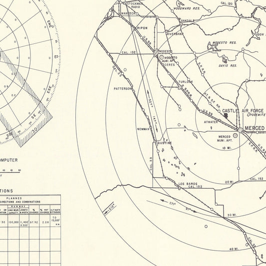 Vintage Map of Castle Air Force Base Vicinity, California 1952