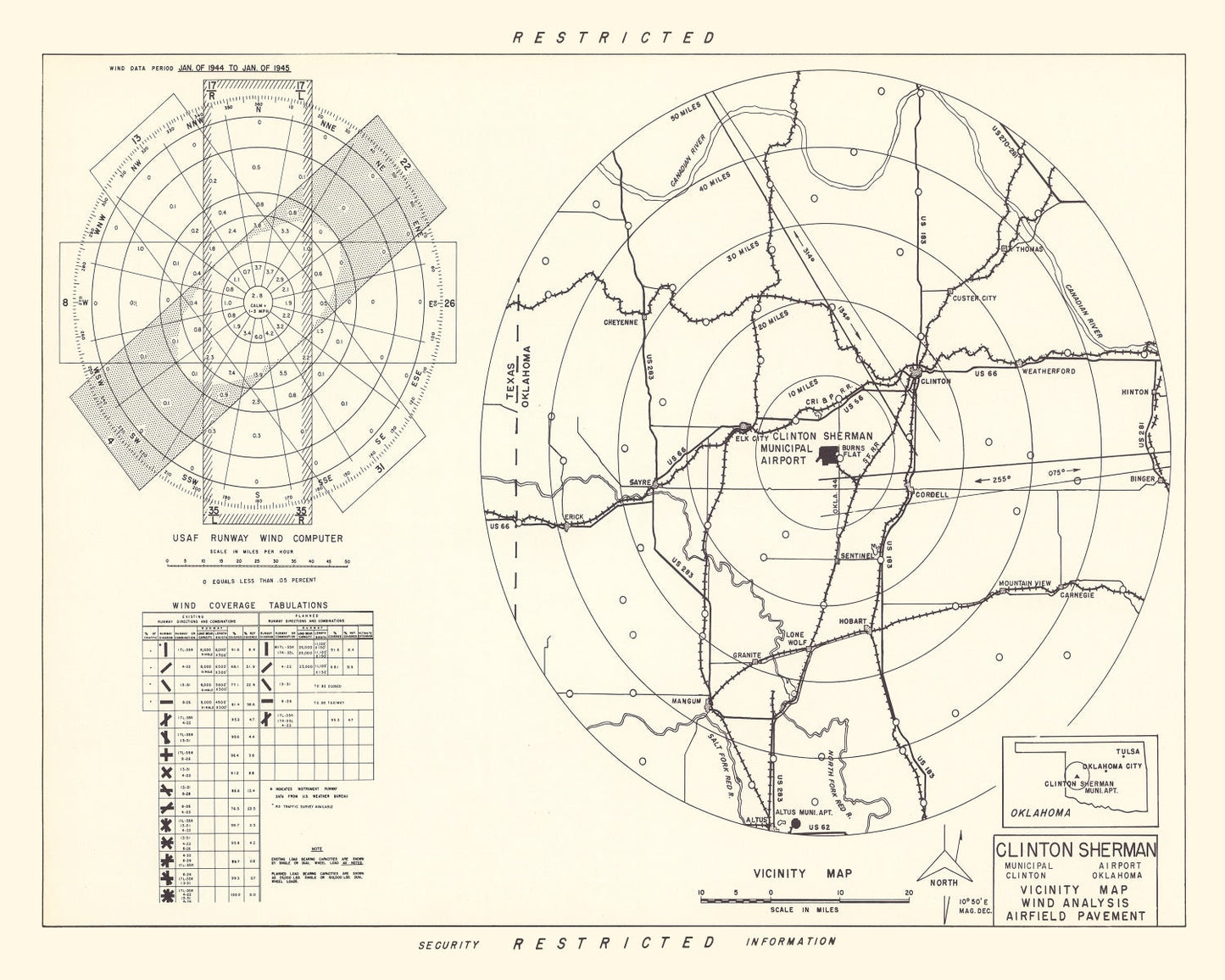Vintage Map of Clinton Sherman Municipal Airport Vicinity, Oklahoma 1952